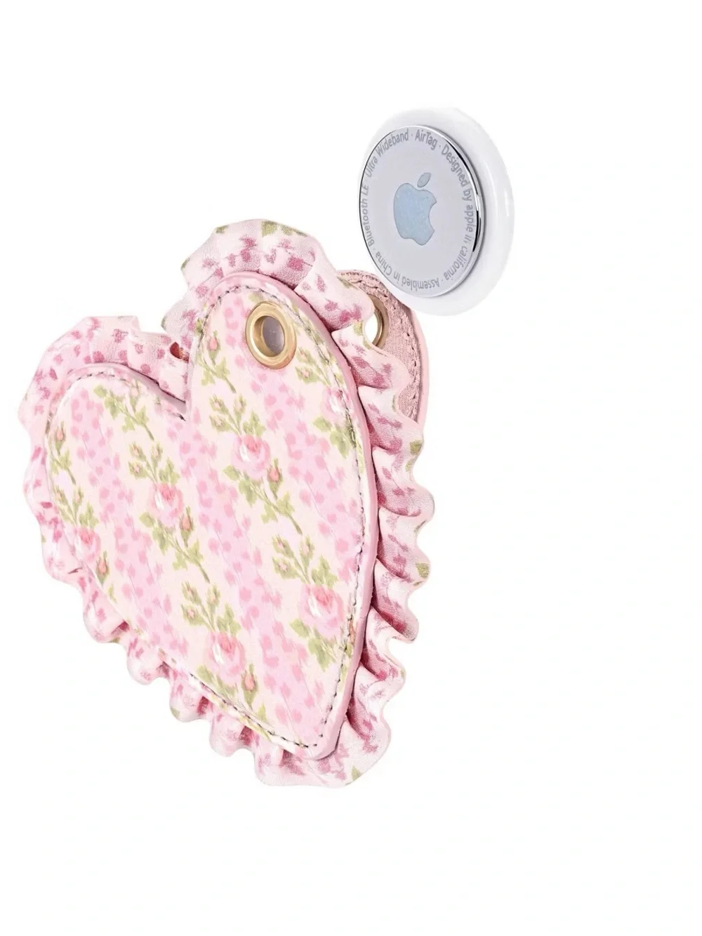 LoveShackFancy Blooming Heirloom Ruffled Heart AirTag Charm Strawberry Macaroon